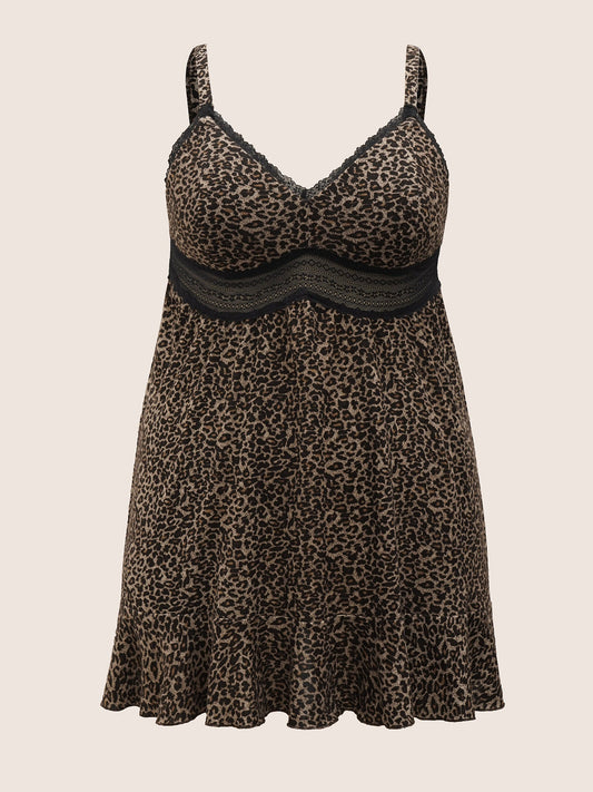 Leopard Lace Patchwork Mesh Cami Sleep Dress