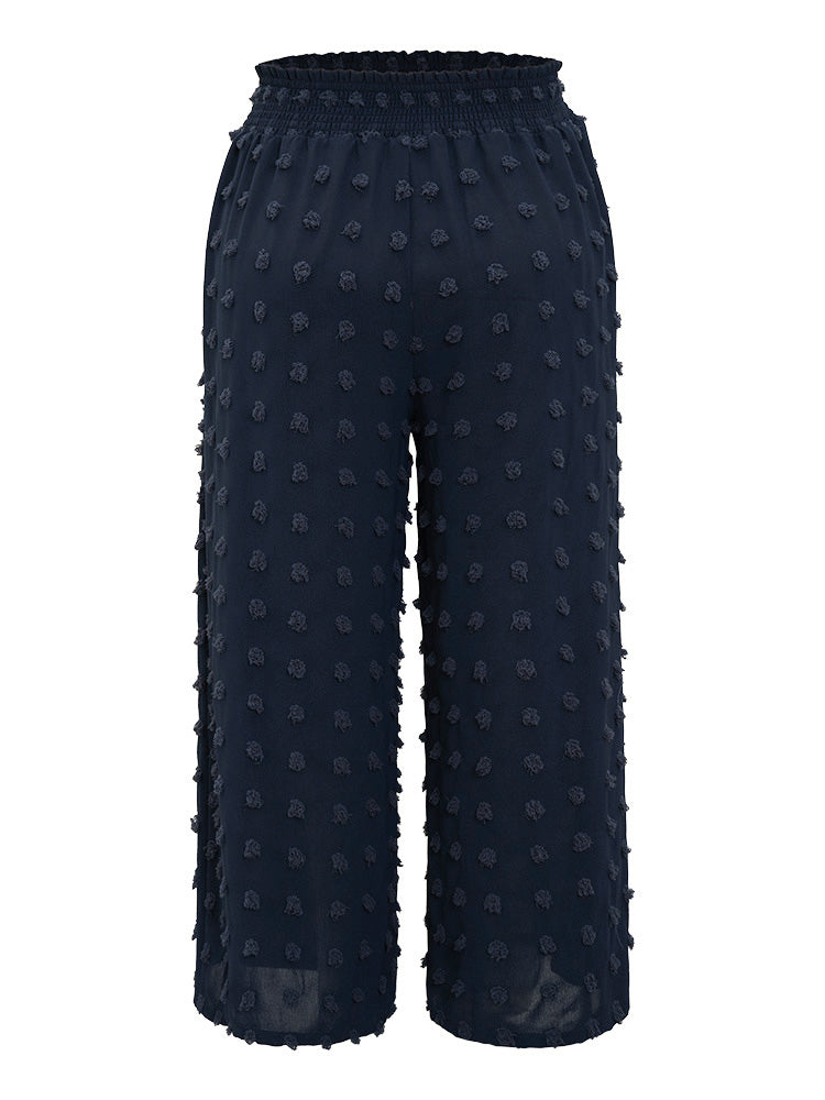 Polka Dot Shirred Waist Pocket Wide Leg Pants