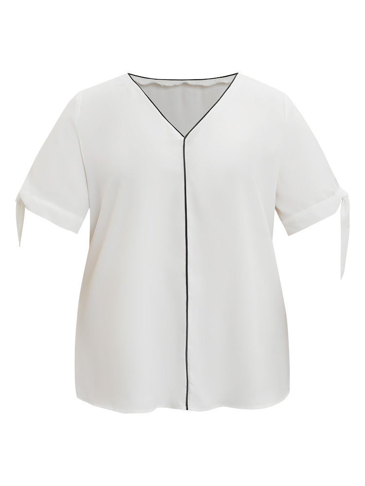 Contrast Trim Knot High Low Hem Blouse