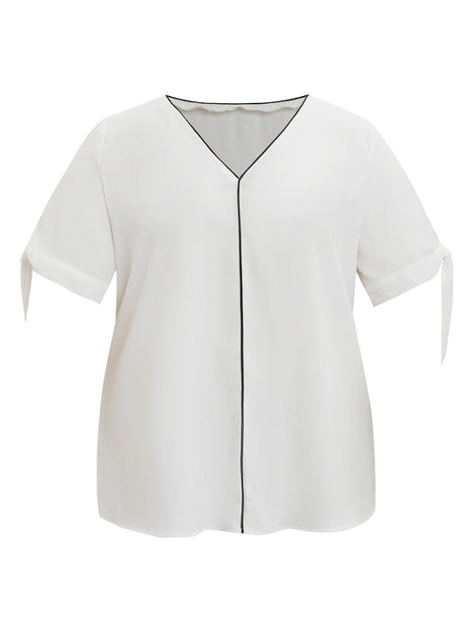 Contrast Trim Knot High Low Hem Blouse