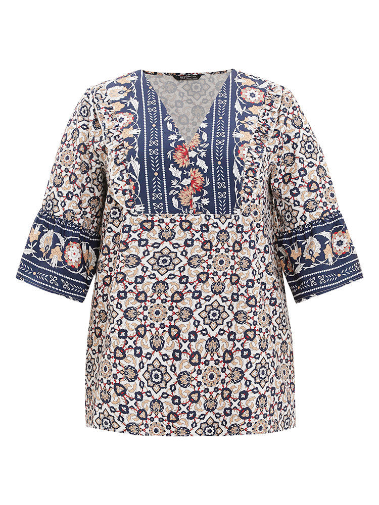 Bandana High Low Hem Bell Sleeve Blouse