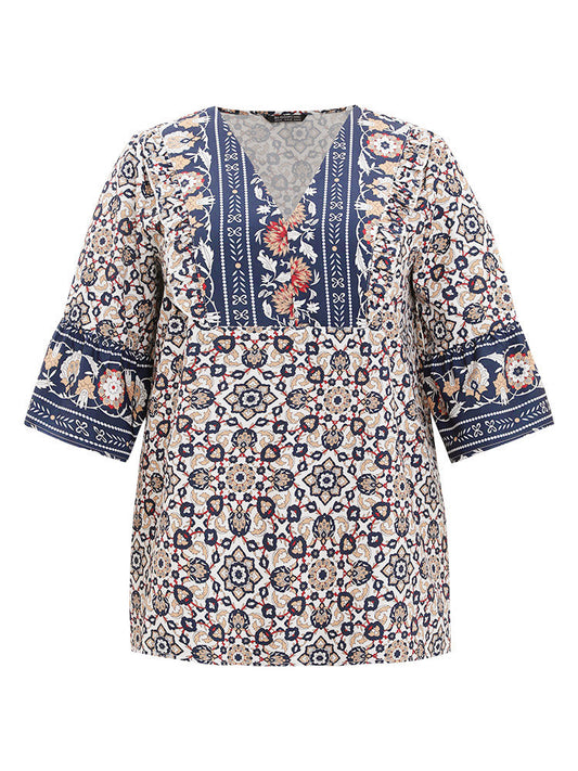 Bandana High Low Hem Bell Sleeve Blouse