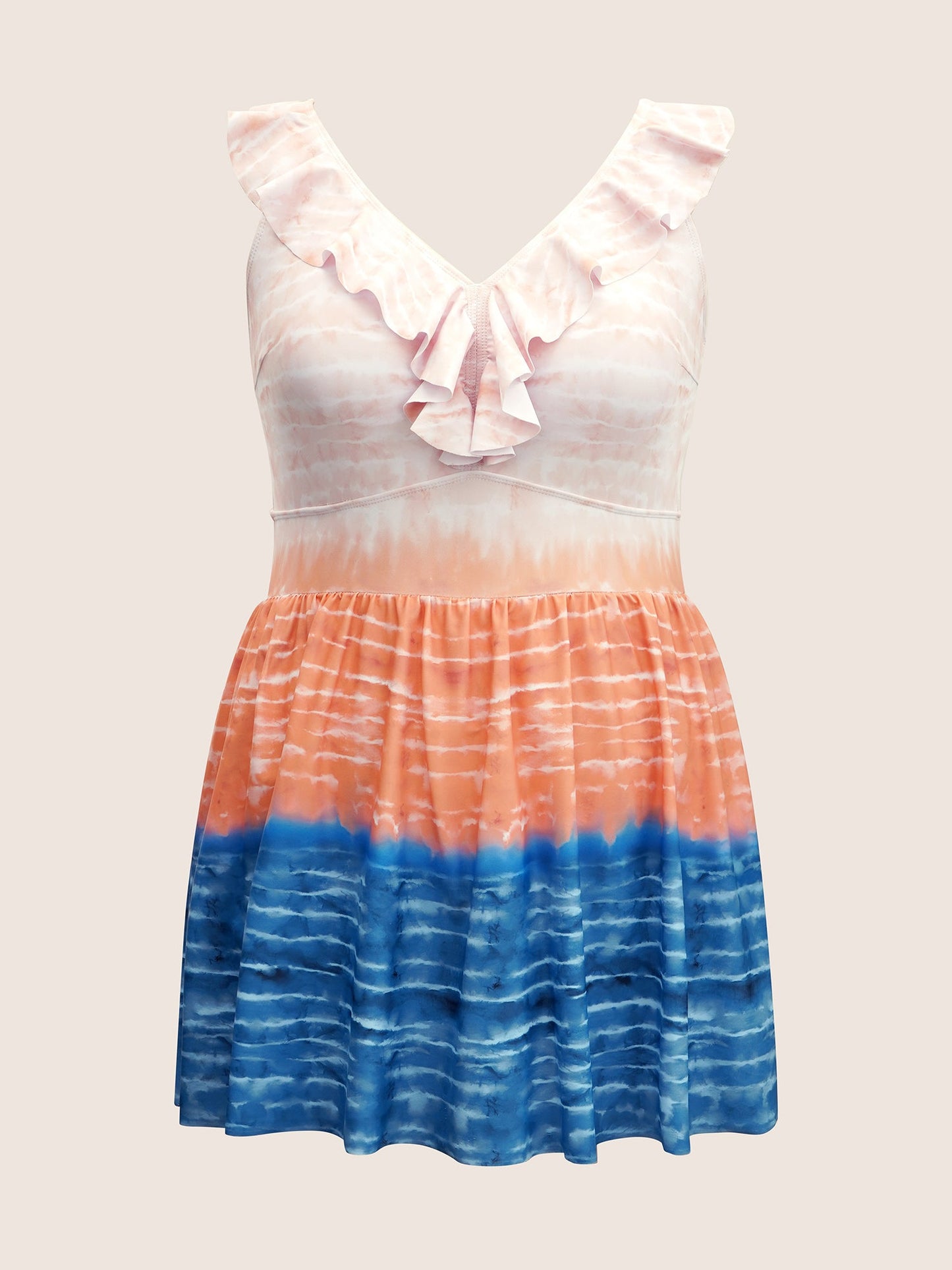 Tie Dye Contrast Ruffles Trim Swim Dress