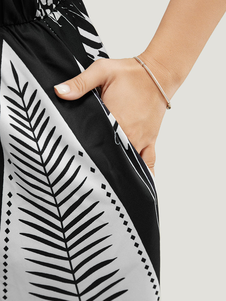 Floral & Plant Pocket Sleeveless V Neck Ruffles Tank Dress