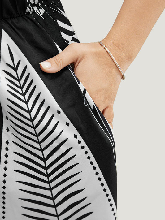 Floral & Plant Pocket Sleeveless V Neck Ruffles Tank Dress