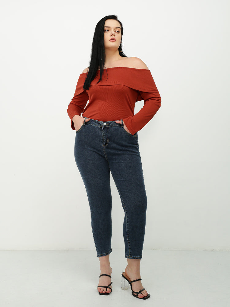 Off Shoulder Long Sleeved T-shirt