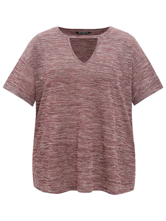 Plain Keyhole Split Hem Heather T-shirt