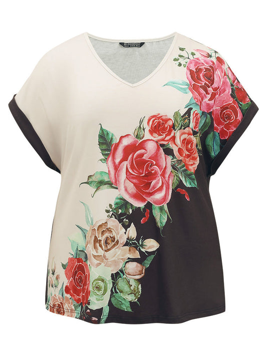 Boho Print Roll Batwing Sleeve T-shirt