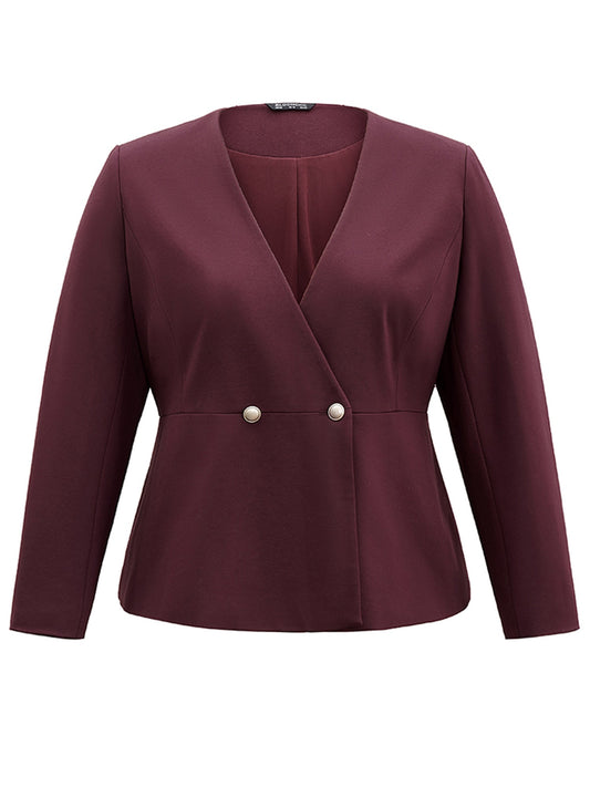 Plain Deep V Neck Buckle Detail Blazer