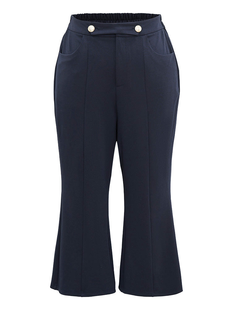 Solid Metal Detail Pocket Flare Leg Pants