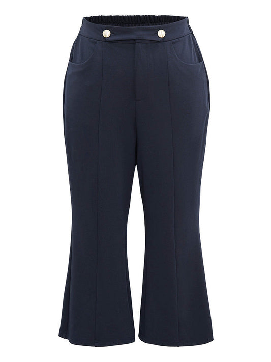 Solid Metal Detail Pocket Flare Leg Pants