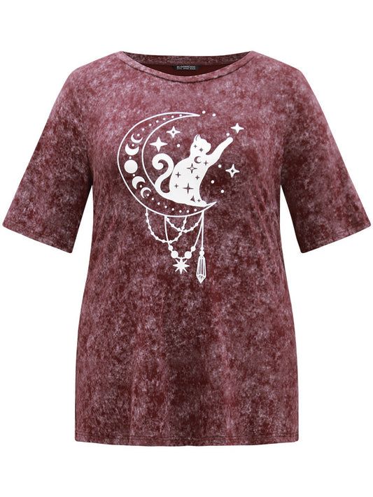 Horoscope Print Vintage Crew Neck T-shirt