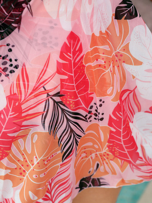 Tropical Print Crossover Front Flutter Swim Dress