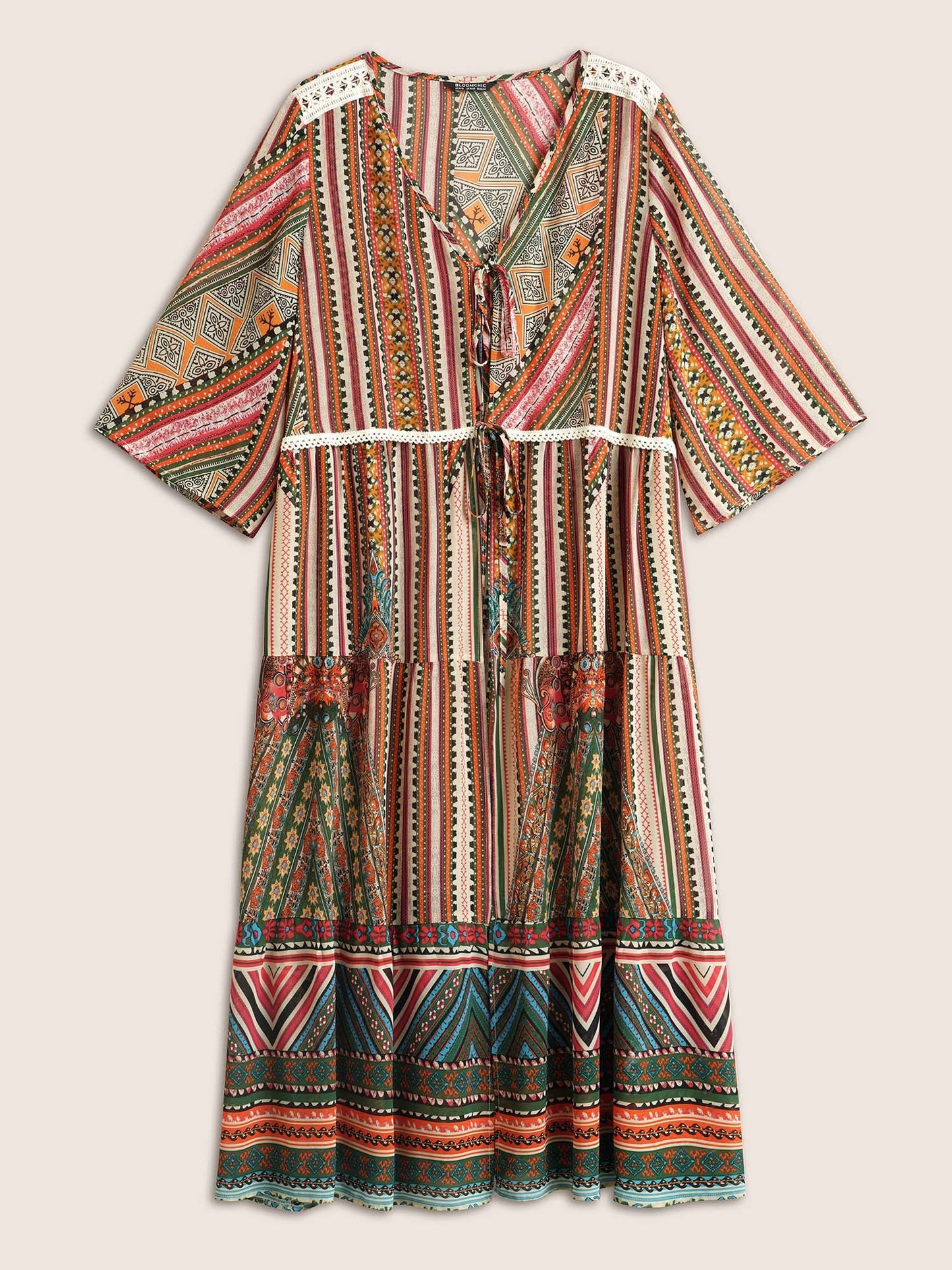 Bandana Lace Patchwork Pocket Ties Kimono