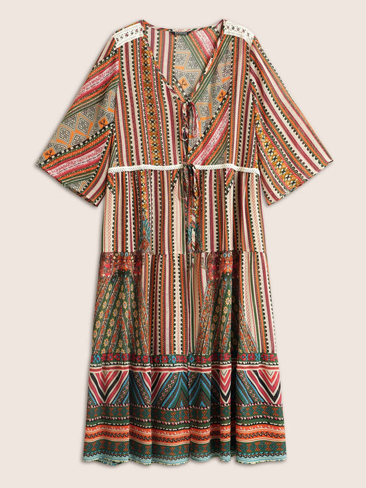 Bandana Lace Patchwork Pocket Ties Kimono