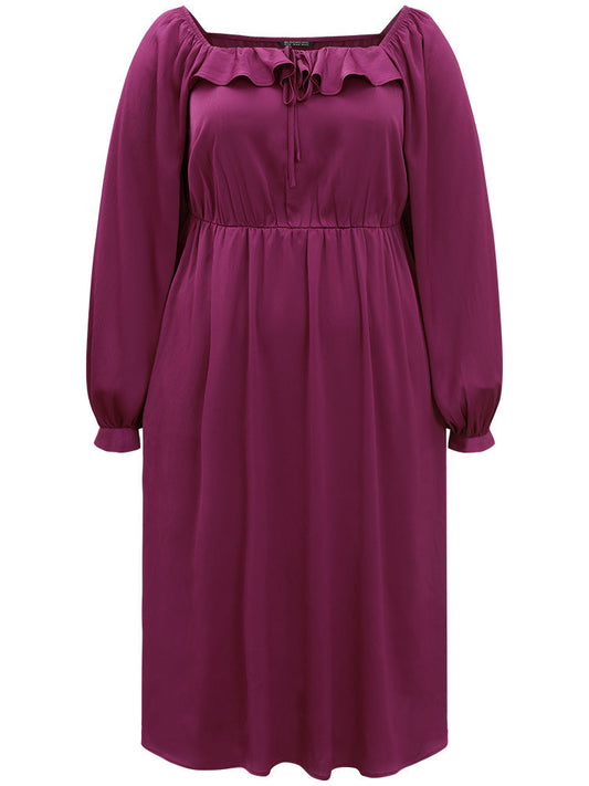 Plain Flutter Trim Ties Split Side Dress