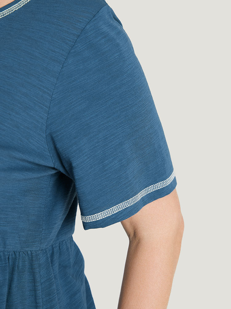 Plain Stitch Trim Notched Flutter Hem T-shirt