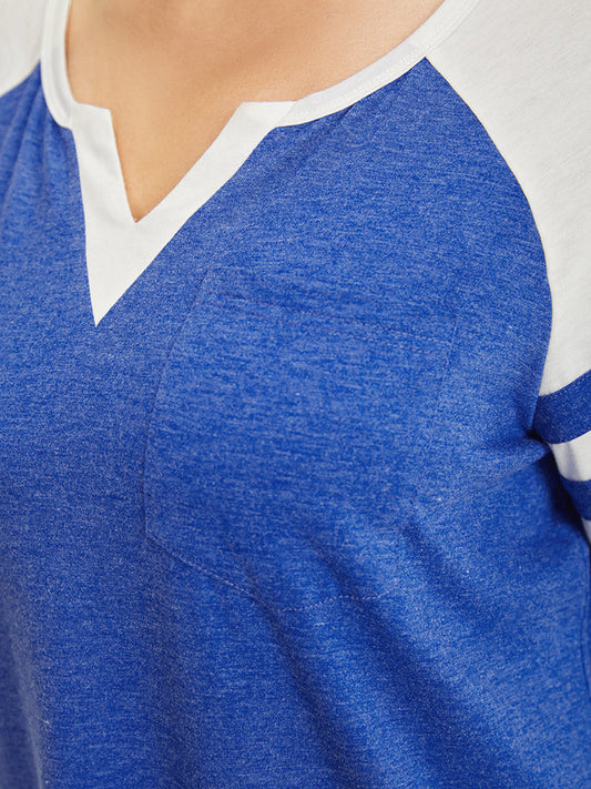 Two Tone Patched Pocket Notched Neck T-shirt