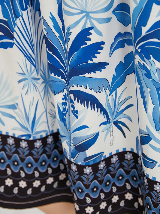 Bandana Puff Sleeve Pocket Square Neck Flutter Dress