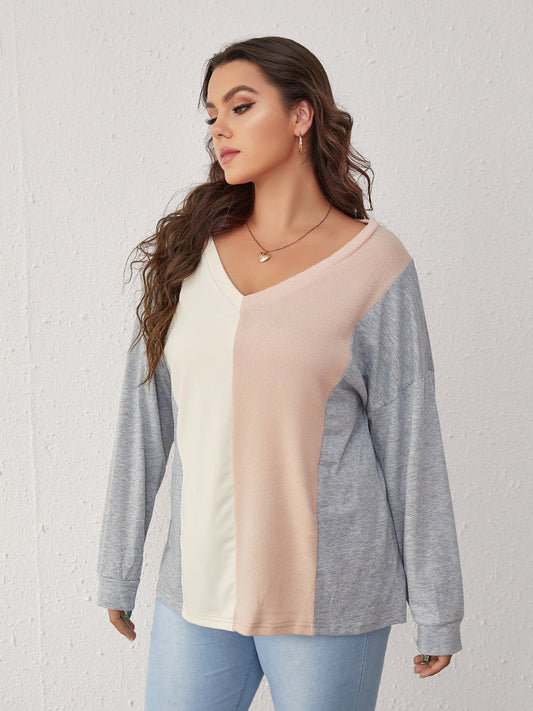 Contrast Patchwork V-Neck T-shirt