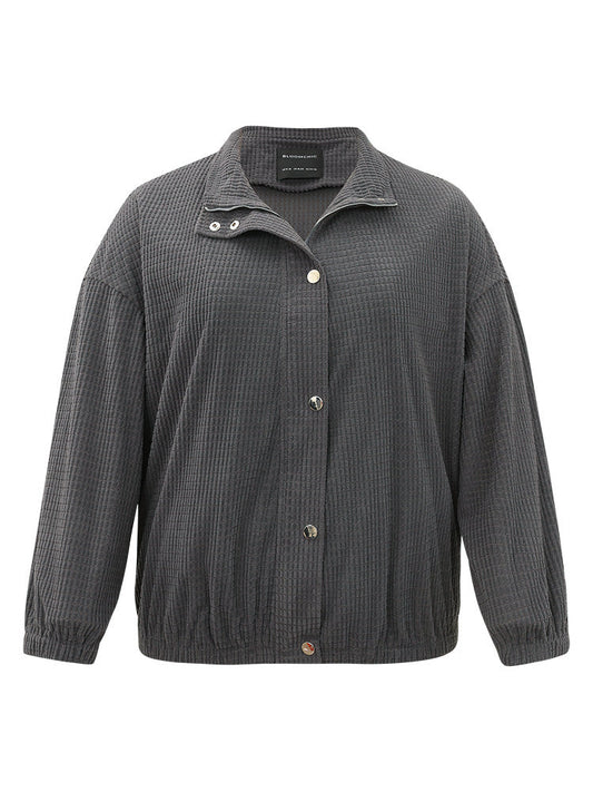 Solid Texture Button Through Pocket Shacket