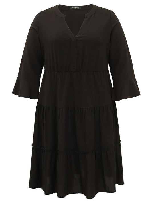 Supersoft Essentials Plain Ruffles Gathered Notched Dress