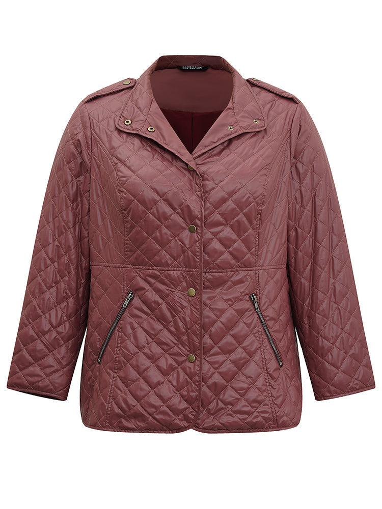 Plain Quilted Button Through Slant Pocket Coat