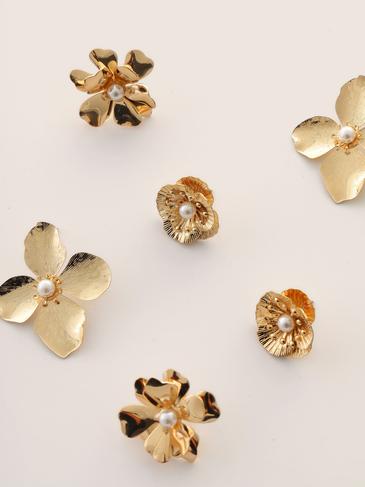 3 Pairs Gold Floral Pearl Beaded Earrings