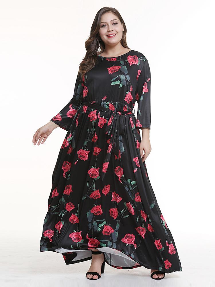 Floral Printed Belt Maxi Dress