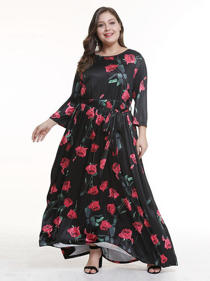 Floral Printed Belt Maxi Dress