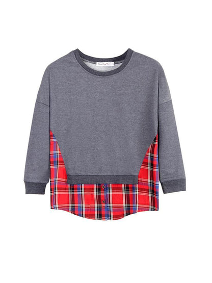 Plaid Patcwork Round Neck T-shirt