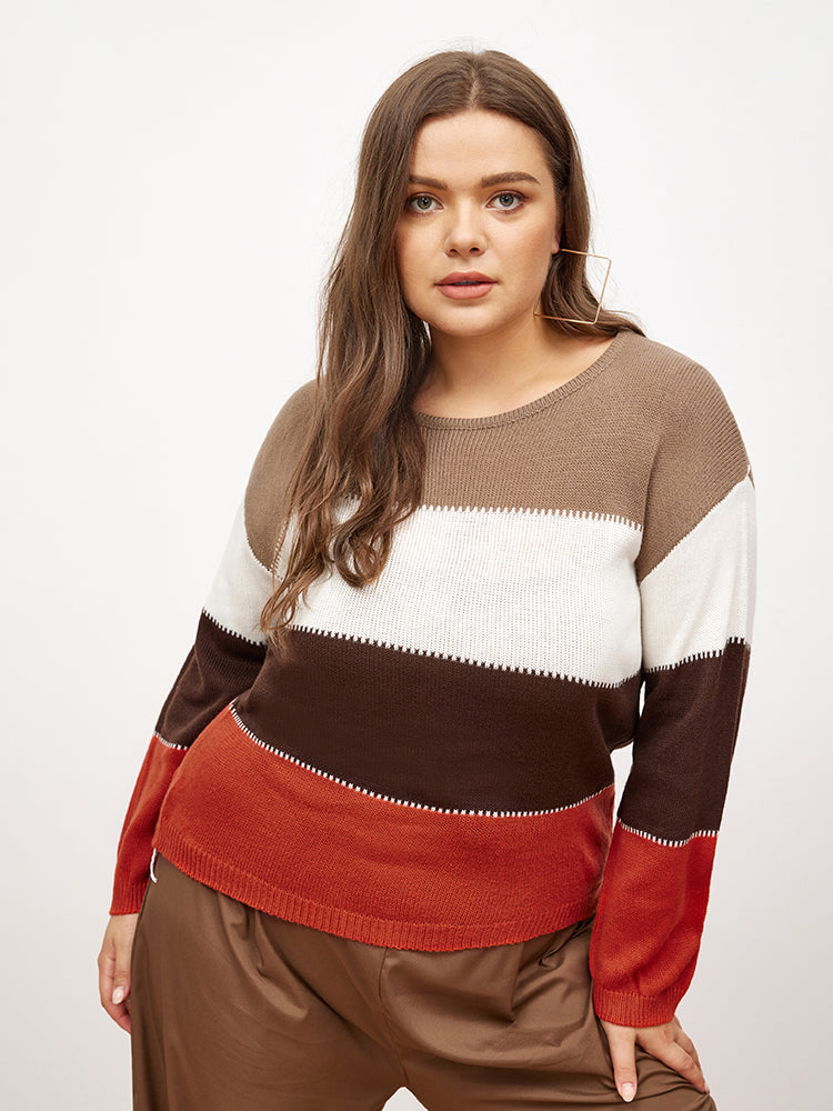 Color Block Striped Pullover Sweater