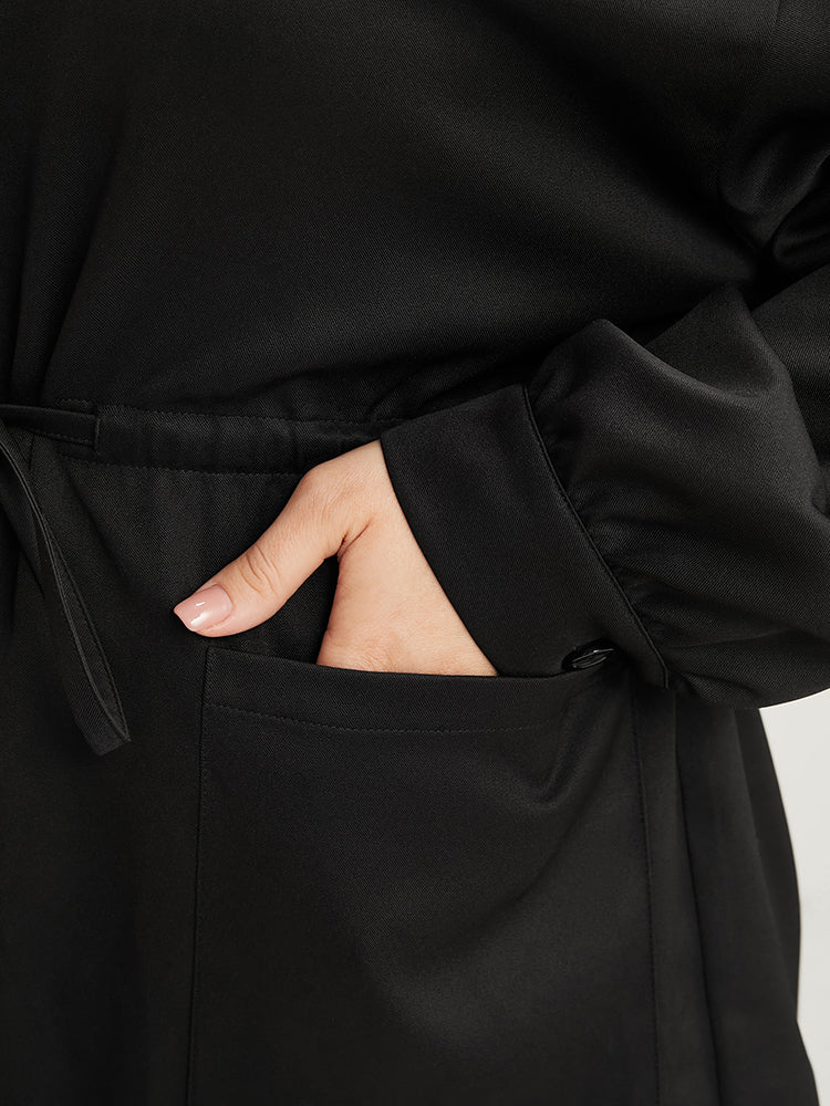 Plaid Patchwork Pocket Button Up Drawstring Coat