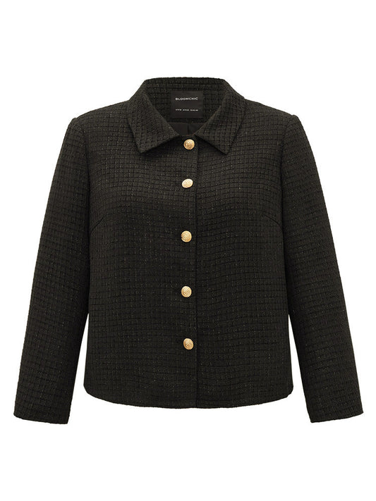 Plain Suit Collar Texture Button Up Blazer