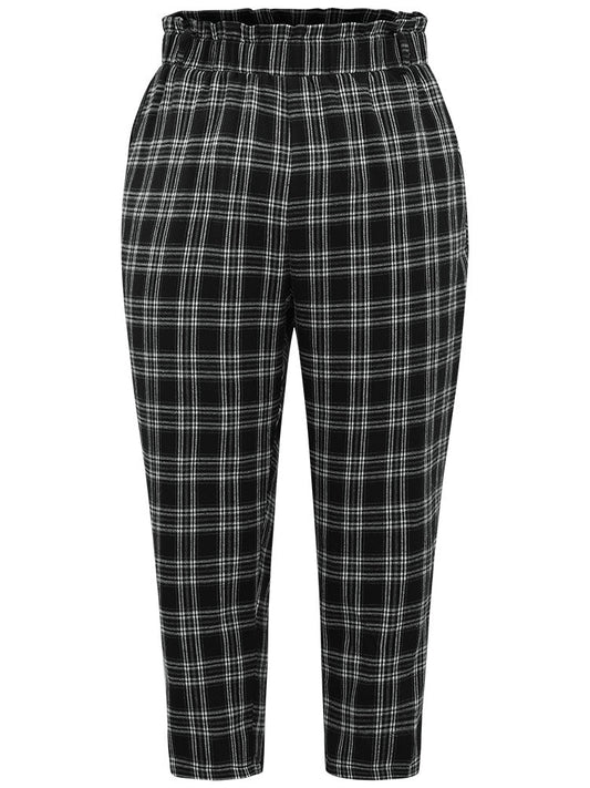 Plaid Paperbag Waist Pocket Pants