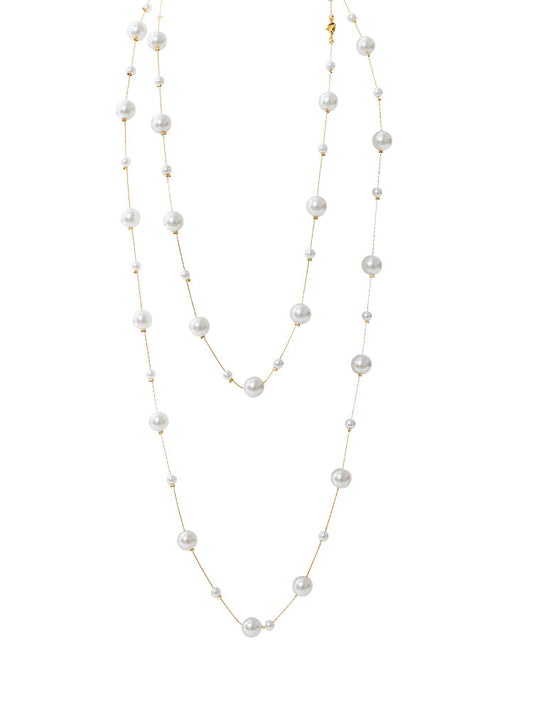 Layered Pearl Beaded Long Necklace