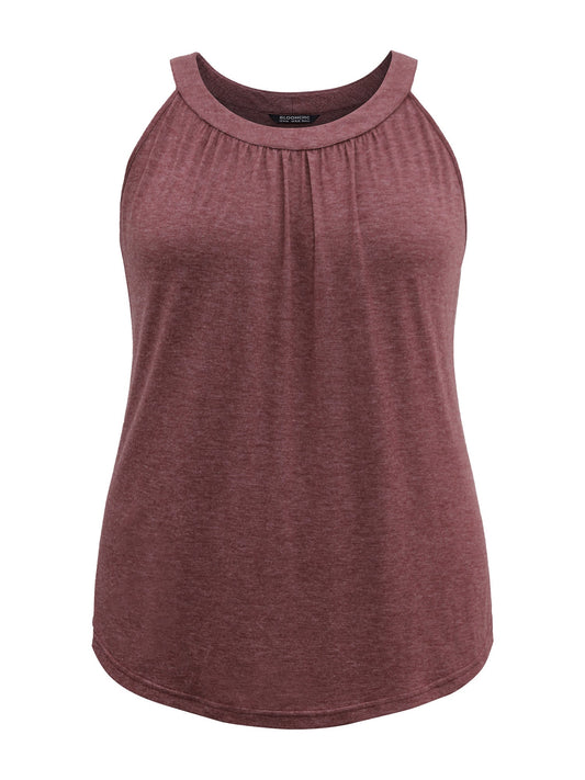 Solid Round Neck Gathered Tank Top
