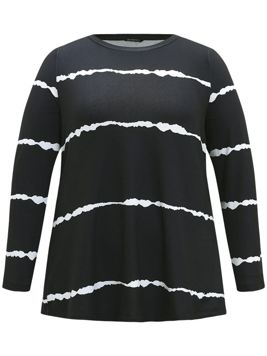Striped Print Crew Neck Long Sleeve T-shirt