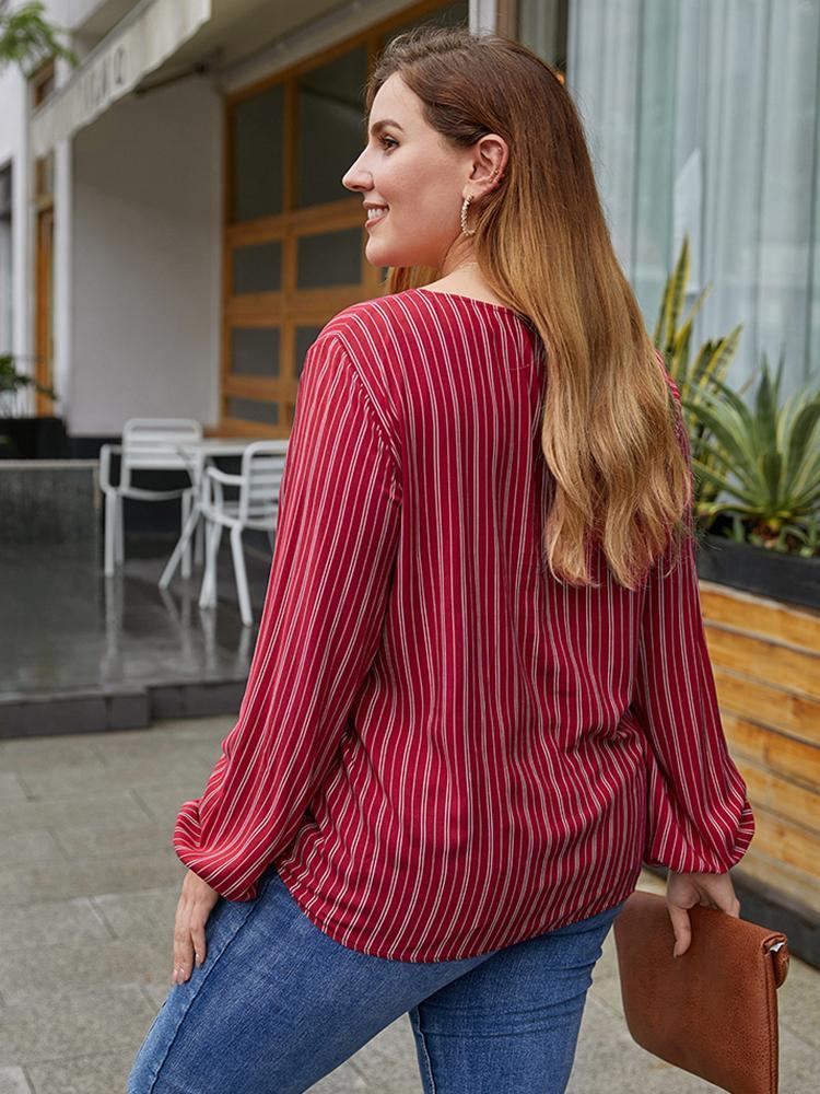 Striped V-neck Knot Blouse