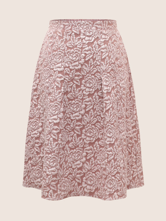 Floral Plisse Pocket Plicated Detail Jacquard Skirt