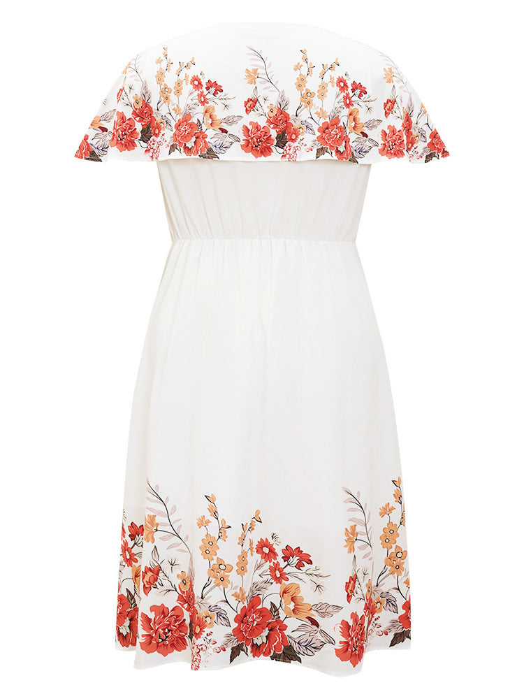 Floral Pocket Belted Wrap Cape Detail High Low Dress