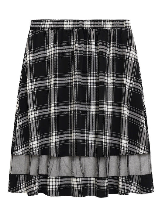 Tartan Pocket Mesh Patchwork Elastic Waist Skirt