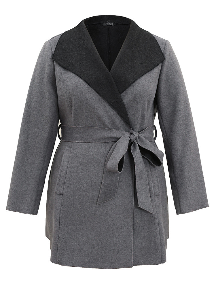Lapel Collar Contrast Belted Coat