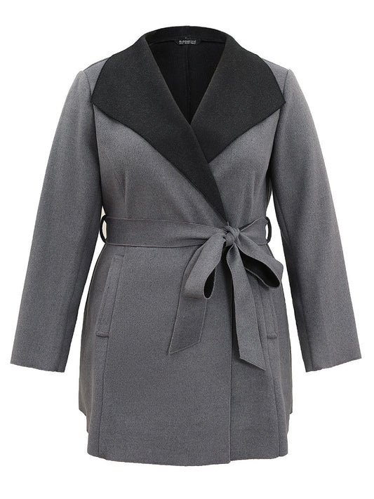 Lapel Collar Contrast Belted Coat
