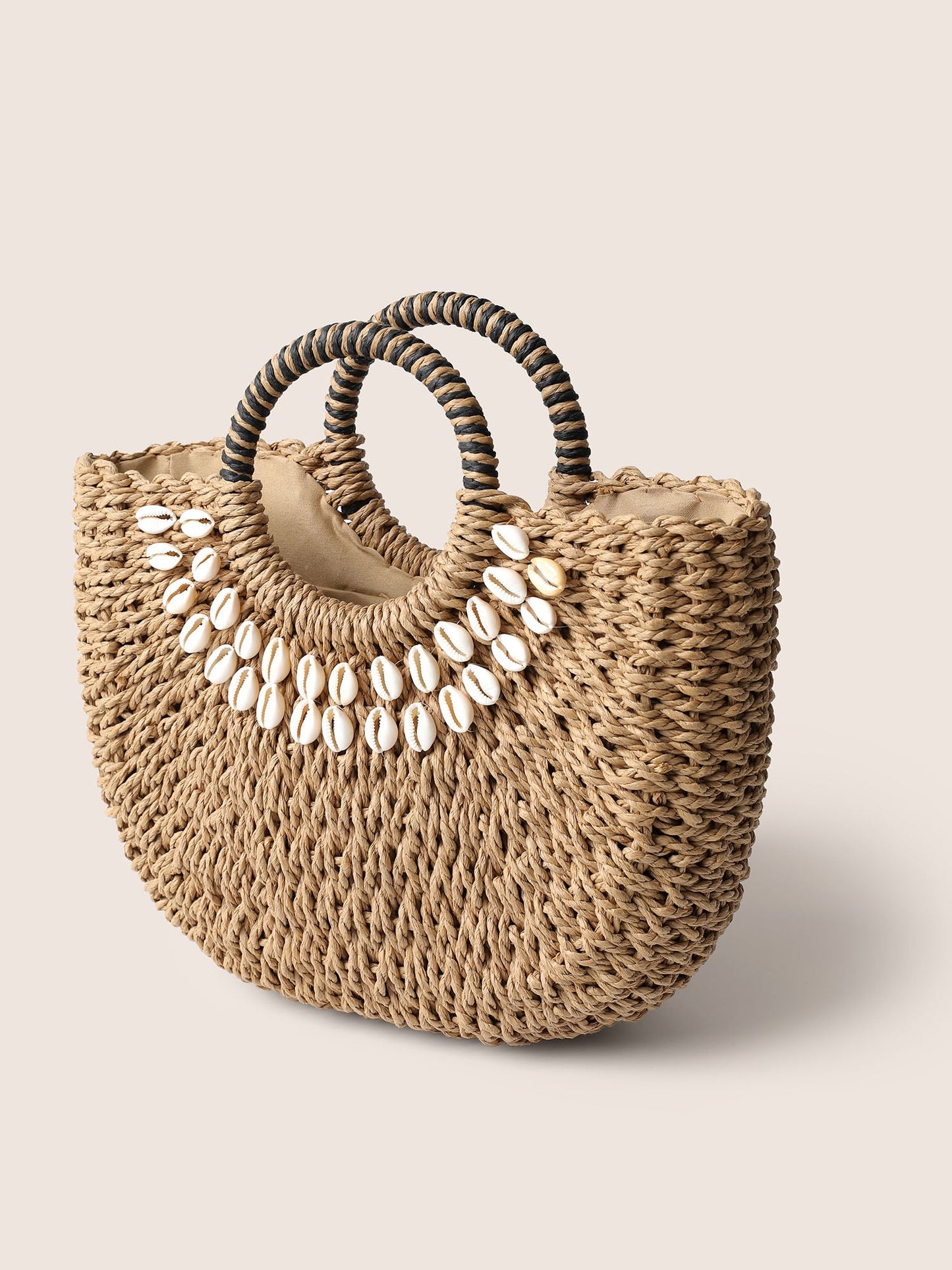 Natural Stone Detail Weave Large Capacity Handbag