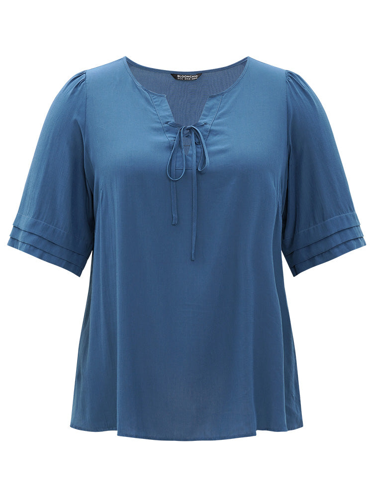Plain Knot Neck Half Sleeve Layered Blouse