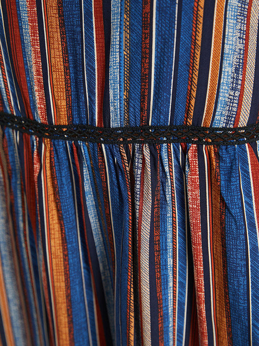 Striped Contrast Lace Ruffle Hem Tank Top