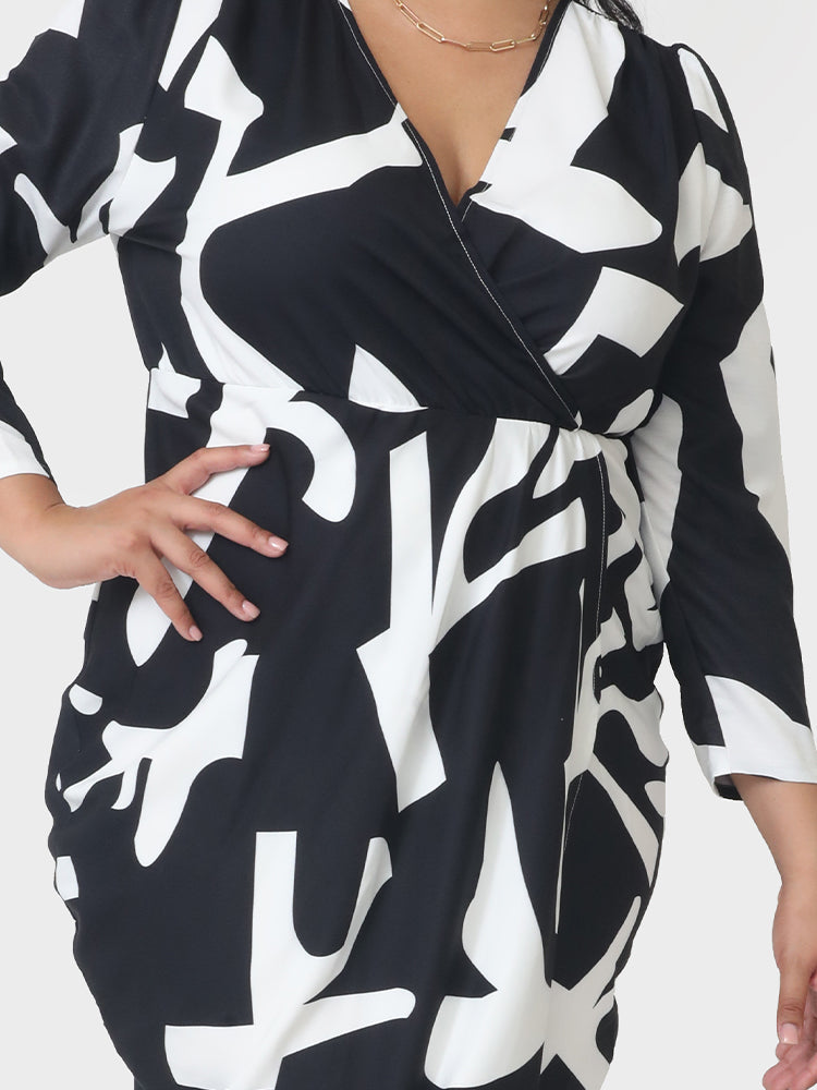 Color Block Asymmetrical V Neck  Dress