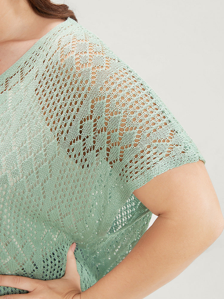 Solid Dolman Sleeve Geometric Cut Out Knit Top