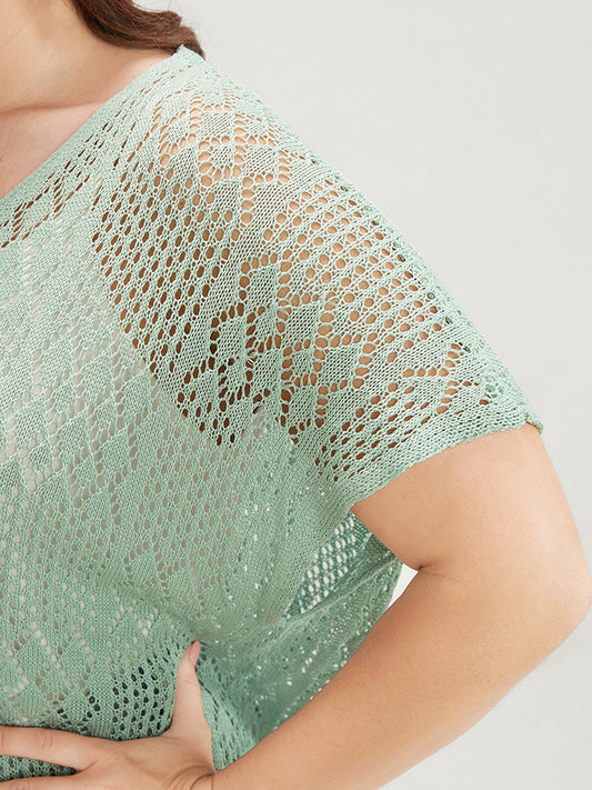 Solid Dolman Sleeve Geometric Cut Out Knit Top